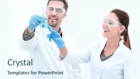  Presentation with what is thing used in looking for far object - Amazing theme having healthcare quality doctors - two successful scientists biologist looking backdrop and a sky blue colored foreground