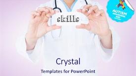  Presentation with skills - Beautiful slide deck featuring healthcare quality doctors - word skills and doctor holding backdrop and a sky blue colored foreground