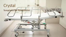  Presentation with reanimation - Theme having healthcare reanimation emergency room and medicine concept - gurney or wheeled stretcher at hospital corridor background and a sky blue colored foreground
