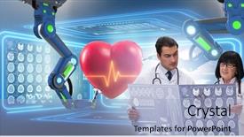  Presentation with cardiac - Colorful slides enhanced with cardiac scan - two doctors in telemedicine concept backdrop and a light blue colored foreground