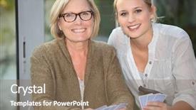  Presentation with playing cards - Slide deck enhanced with healthcare spending - grandmother and granddaughter playing cards background and a violet colored foreground