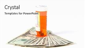 Presentation with prescription drugs - PPT theme featuring healthcare spending - high cost of prescription drugs background and a white colored foreground