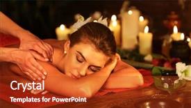  Presentation with spa salon - Slide deck having healthcare spending - massage of woman in spa background and a  colored foreground