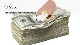  Presentation with pill bottle - Audience pleasing slide deck consisting of healthcare spending - pills and pill bottle backdrop and a white colored foreground