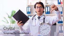  Presentation with clinic - Presentation theme consisting of healthcare stress management - young handsome doctor working background and a  colored foreground