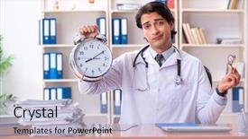  Presentation with working in a clinic - Cool new slide set with healthcare stress management - young handsome doctor working backdrop and a  colored foreground