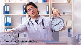  Presentation with clinic - Audience pleasing slides consisting of healthcare stress management - young handsome doctor working backdrop and a light blue colored foreground