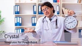  Presentation with clinic - Presentation design with healthcare stress management - young handsome doctor working background and a light blue colored foreground