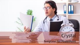  Presentation with working in a clinic - Slide deck with healthcare stress management - young handsome doctor working background and a red colored foreground
