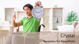  Presentation with special needs wheelchair children - PPT theme with healthcare stress management - young handsome man in wheelchair background and a  colored foreground