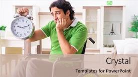  Presentation with wheelchair - PPT theme consisting of healthcare stress management - young handsome man in wheelchair background and a  colored foreground