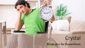  Presentation with home textiles - Beautiful slide deck featuring healthcare stress management - young handsome man in wheelchair backdrop and a  colored foreground