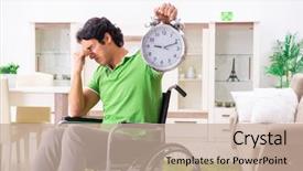  Presentation with wheelchair - Slides with healthcare stress management - young handsome man in wheelchair background and a mint green colored foreground