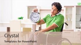  Presentation with management stress - Amazing PPT theme having healthcare stress management - young handsome man in wheelchair backdrop and a lemonade colored foreground