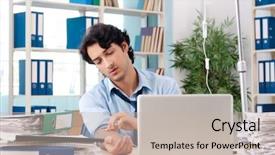  Presentation with blood transfusion - Theme consisting of healthcare stress management - young male employee in blood background and a  colored foreground