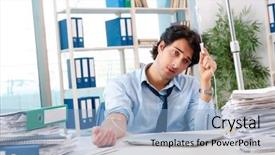  Presentation with blood transfusion - Amazing slide deck having healthcare stress management - young male employee in blood backdrop and a  colored foreground