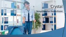  Presentation with blood transfusion - Beautiful theme featuring healthcare stress management - young male employee in blood backdrop and a  colored foreground