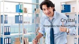  Presentation with blood transfusion - Slide deck enhanced with healthcare stress management - young male employee in blood background and a  colored foreground