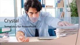  Presentation with blood transfusion - Beautiful slide deck featuring healthcare stress management - young male employee in blood backdrop and a  colored foreground