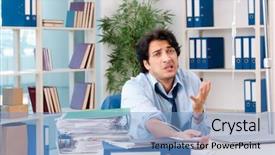  Presentation with management stress - Theme featuring healthcare stress management - young male employee in blood background and a  colored foreground