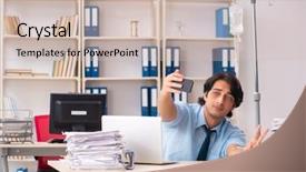  Presentation with blood transfusion - Cool new slides with healthcare stress management - young male employee in blood backdrop and a soft green colored foreground