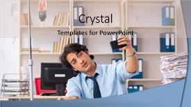  Presentation with blood transfusion - Slide set having healthcare stress management - young male employee in blood background and a soft green colored foreground