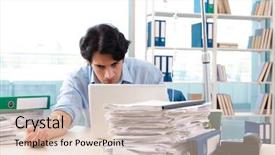  Presentation with blood transfusion - Beautiful presentation design featuring healthcare stress management - young male employee in blood backdrop and a lemonade colored foreground