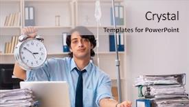  Presentation with blood transfusion - Audience pleasing PPT theme consisting of healthcare stress management - young male employee in blood backdrop and a  colored foreground