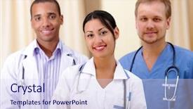  Presentation with ethnic - Presentation theme having healthcare students - multi-ethnic team of confident happy background and a sky blue colored foreground