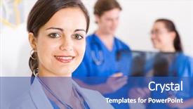  Presentation with doctor in hospital health insurance related icons healthcare person saving medical - Audience pleasing PPT theme consisting of healthcare students - smiling female beautiful doctor backdrop and a ocean colored foreground