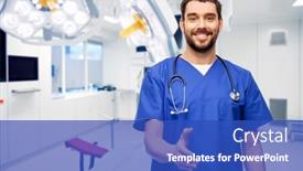  Presentation with blue handshake - Amazing presentation theme having healthcare-surgery-and-medicine-concept backdrop and a cobalt blue colored foreground