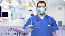  Presentation with virus disease - Cool new PPT theme with healthcare-surgery-and-medicine-concept backdrop and a teal colored foreground