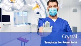  Presentation with hospital mask - PPT theme with healthcare-surgery-and-medicine-concept background and a cobalt blue colored foreground