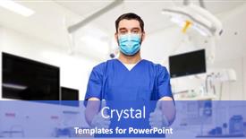  Presentation with mask nurse - Beautiful PPT theme featuring healthcare-surgery-and-medicine-concept backdrop and a cobalt blue colored foreground