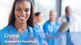  Presentation with nurse team - Colorful presentation theme enhanced with healthcare team - beautiful african medical nurse looking backdrop and a teal colored foreground