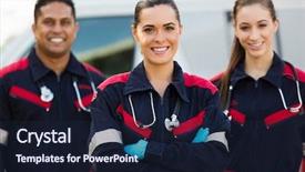  Presentation with ambulance emt - PPT layouts featuring healthcare team - beautiful young emt and colleagues background and a wine colored foreground