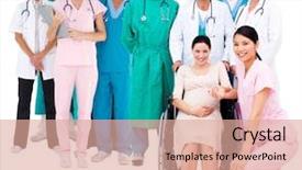  Presentation with nursing to nurse communication - Presentation theme featuring healthcare team - nurse with pregnant woman background and a  colored foreground