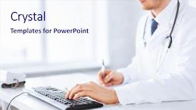  Presentation with healthcare technology - PPT theme featuring healthcare technology - close up of male doctor background and a sky blue colored foreground