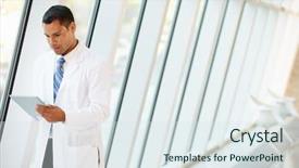  Presentation with digital hospital - PPT theme with healthcare technology - doctor using digital tablet background and a sky blue colored foreground