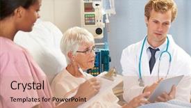  Presentation with using digital tablet - Beautiful slides featuring healthcare technology - doctor using digital tablet backdrop and a coral colored foreground