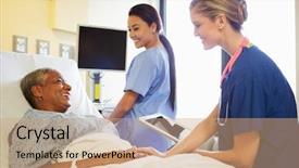  Presentation with digital hospital - PPT theme featuring healthcare technology - nurse with digital tablet talks background and a coral colored foreground