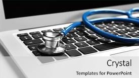  Presentation with healthcare technology - Slides consisting of healthcare technology - stethoscope on laptop close-up background and a light gray colored foreground