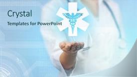  Presentation with plastic surgery - Slide set featuring healthcare technology - woman holding symbol of medicine background and a sky blue colored foreground