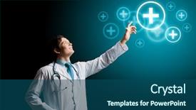  Presentation with digital healthcare - Amazing slide set having healthcare technology - young male doctor touching digital backdrop and a ocean colored foreground