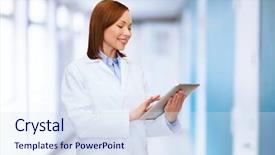  Presentation with healthcare technology - Cool new PPT layouts with healthcare technology and medicine concept - smiling female doctor and tablet pc computer backdrop and a sky blue colored foreground