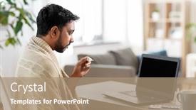  Presentation with healthcare technology - Amazing PPT theme having healthcare-technology-and-people-concept backdrop and a coral colored foreground