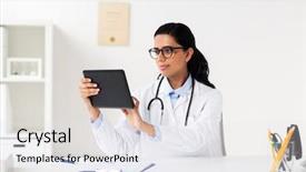  Presentation with healthcare technology - Presentation theme consisting of healthcare technology people and medicine background and a  colored foreground