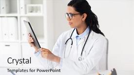  Presentation with healthcare technology - Beautiful presentation design featuring healthcare technology people and medicine backdrop and a  colored foreground