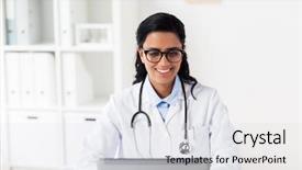  Presentation with healthcare technology - Cool new PPT theme with healthcare technology people and medicine backdrop and a  colored foreground