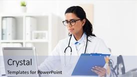  Presentation with healthcare technology - Beautiful theme featuring healthcare technology people and medicine backdrop and a  colored foreground